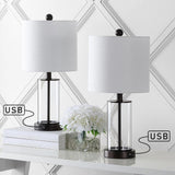 Eprif 21" Glass Modern Contemporary USB Charging LED Table Lamp, Set of 2