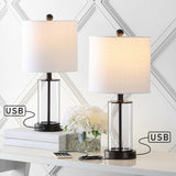 Eprif 21" Glass Modern Contemporary USB Charging LED Table Lamp, Set of 2