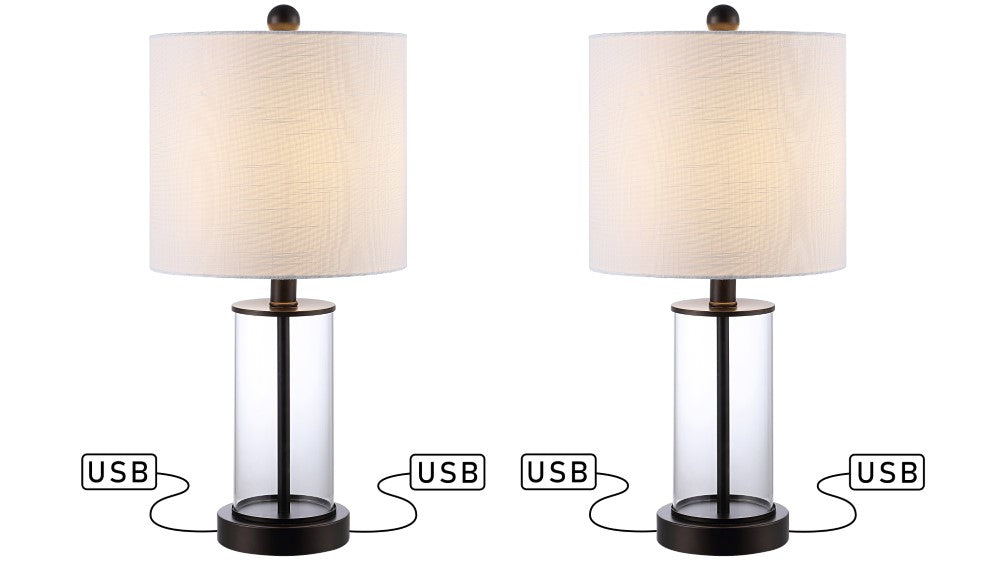 Eprif 21" Glass Modern Contemporary USB Charging LED Table Lamp, Set of 2