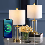 Eprif 21" Glass Modern Contemporary USB Charging LED Table Lamp, Set of 2
