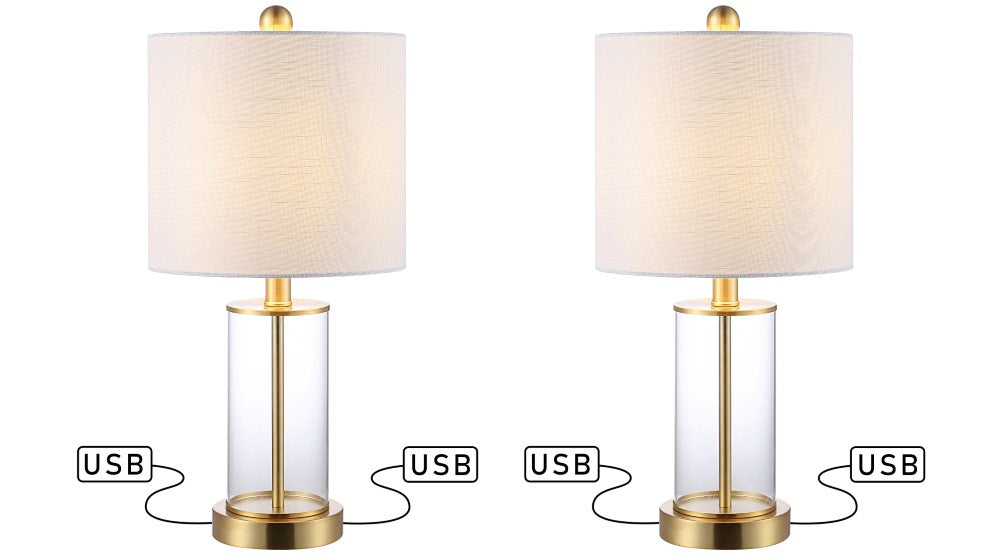 Eprif 21" Glass Modern Contemporary USB Charging LED Table Lamp, Set of 2