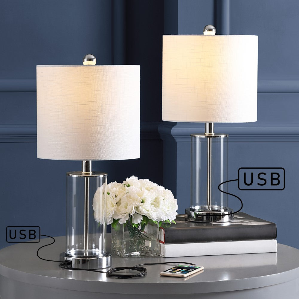 Eprif 21" Glass Modern Contemporary USB Charging LED Table Lamp, Set of 2