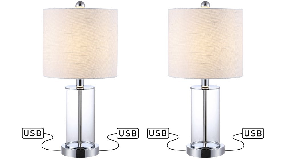 Eprif 21" Glass Modern Contemporary USB Charging LED Table Lamp, Set of 2