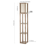 Ouch 63.5" Rustic Bohemian Wooden LED 3-Shelf Floor Lamp with Pull-Chain