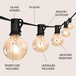 Brit 25-Light Indoor/Outdoor 25 ft. Contemporary Rustic Incandescent G40 Bistro Globe Bulb String Lights