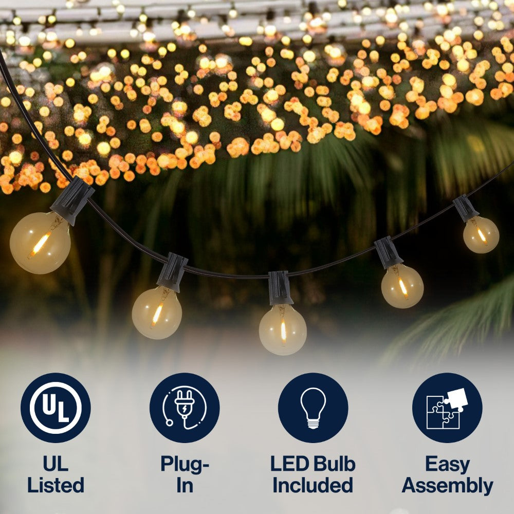 Brit 25-Light Indoor/Outdoor 25 ft. Contemporary Rustic Incandescent G40 Bistro Globe Bulb String Lights