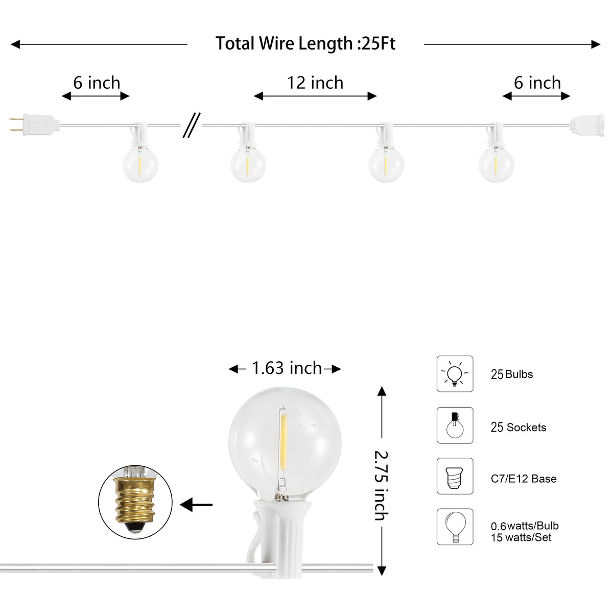 Brit 25-Light Indoor/Outdoor 25 ft. Contemporary Rustic Incandescent G40 Bistro Globe Bulb String Lights