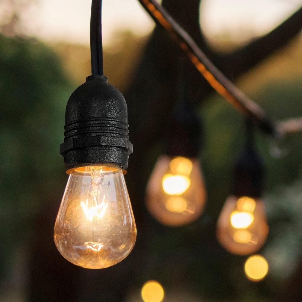 Friv 15-Light Indoor/Outdoor 48 ft. Rustic Industrial LED S14 Edison Bulb String Lights, Black