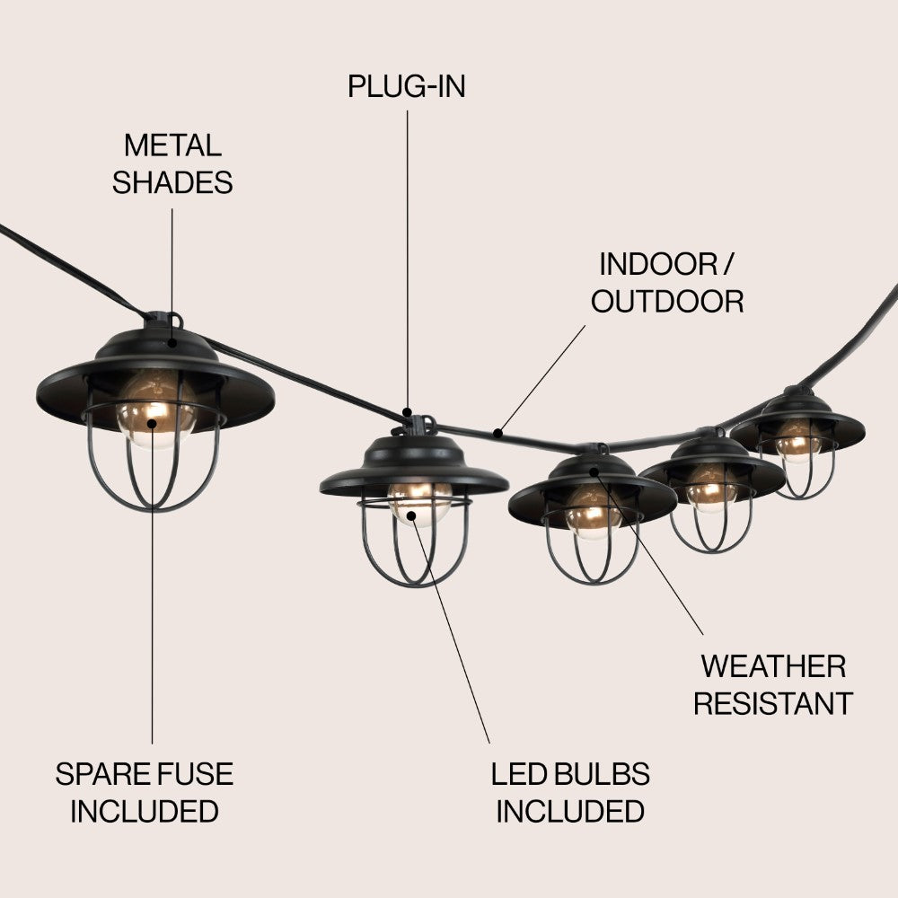 Milta 10-Light Indoor/Outdoor 10 ft. Rustic Farmhouse Incandescent G40 Metal Cage Shade String Lights