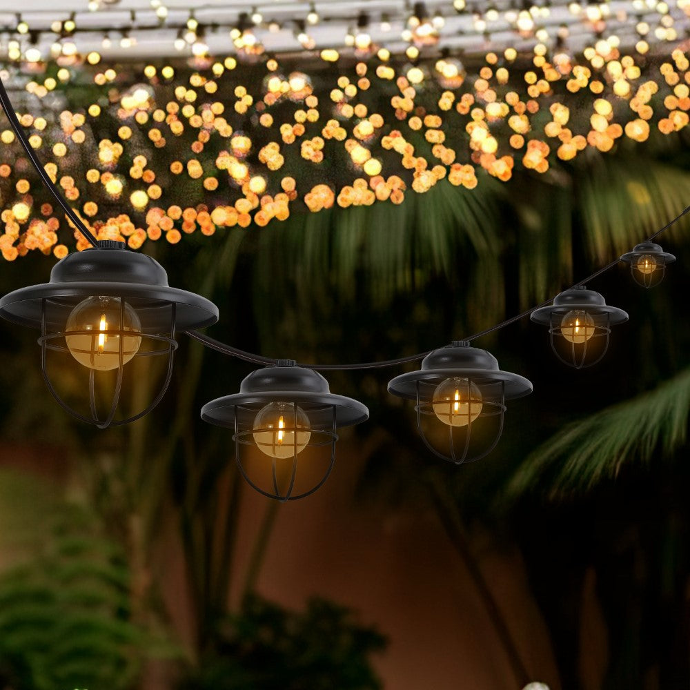 Milta 10-Light Indoor/Outdoor 10 ft. Rustic Farmhouse Incandescent G40 Metal Cage Shade String Lights