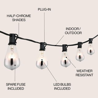 Fergo 10-Light Indoor/Outdoor 10 ft. Rustic Industrial Incandescent C7 Half-Chrome Bulb String Lights