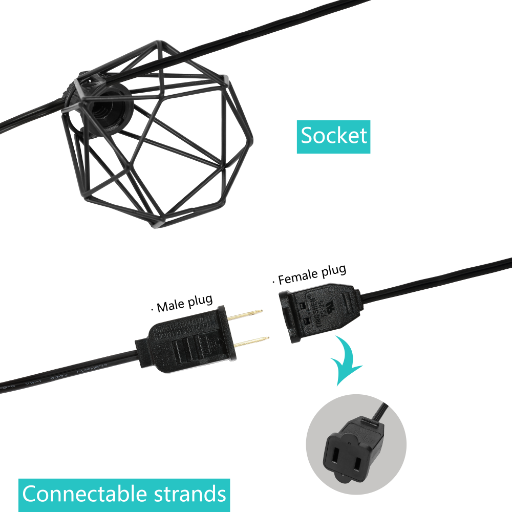 Londo 10-Light Indoor/Outdoor 10 ft. Contemporary Transitional Incandescent G40 Diamond Cage String Lights, Black