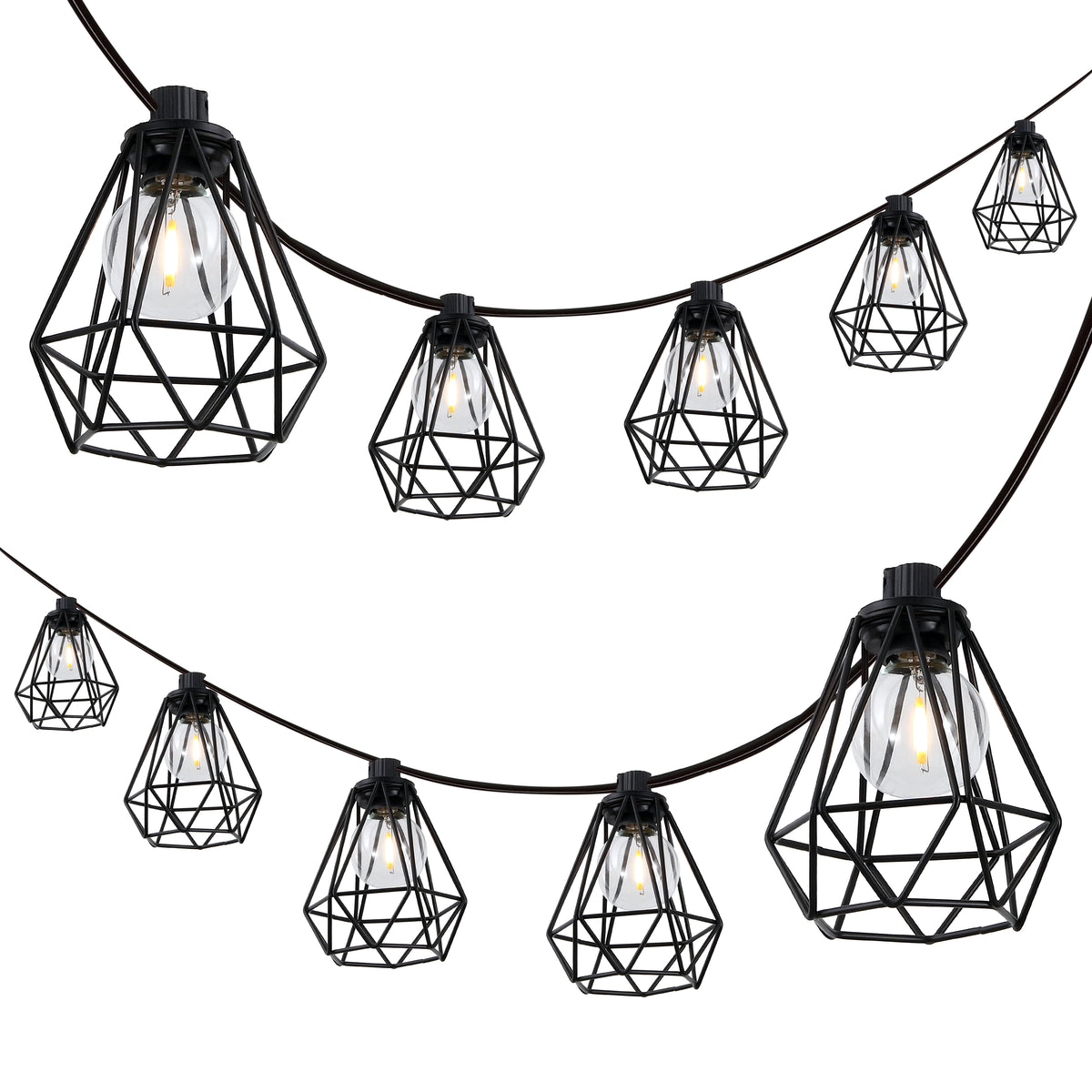 Londo 10-Light Indoor/Outdoor 10 ft. Contemporary Transitional Incandescent G40 Diamond Cage String Lights, Black