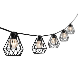 Londo 10-Light Indoor/Outdoor 10 ft. Contemporary Transitional Incandescent G40 Diamond Cage String Lights, Black