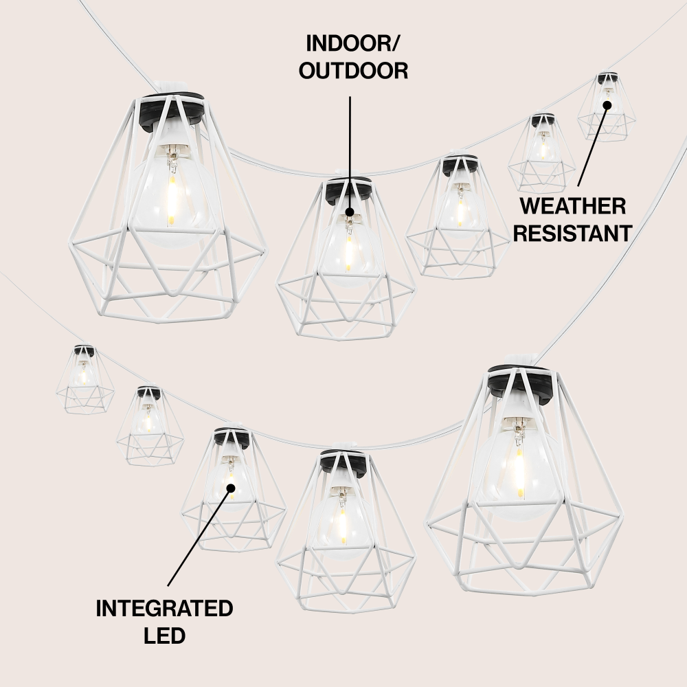 Londo 10-Light Indoor/Outdoor 10 ft. Contemporary Transitional Incandescent G40 Diamond Cage String Lights, Black