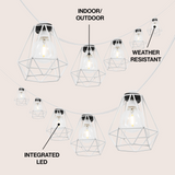 Londo 10-Light Indoor/Outdoor 10 ft. Contemporary Transitional Incandescent G40 Diamond Cage String Lights, Black