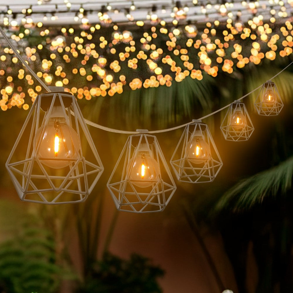 Londo 10-Light Indoor/Outdoor 10 ft. Contemporary Transitional Incandescent G40 Diamond Cage String Lights, Black