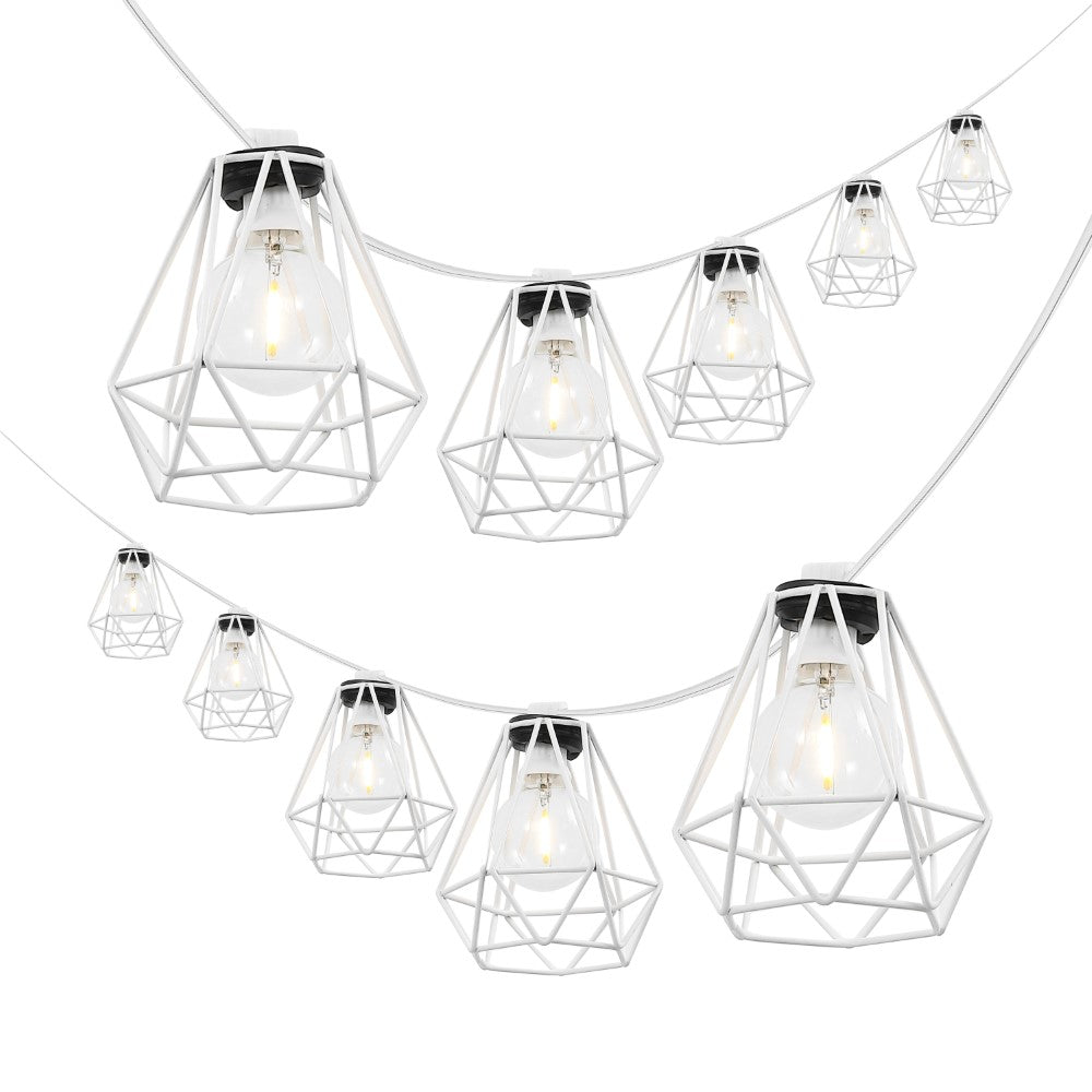 Londo 10-Light Indoor/Outdoor 10 ft. Contemporary Transitional Incandescent G40 Diamond Cage String Lights, Black