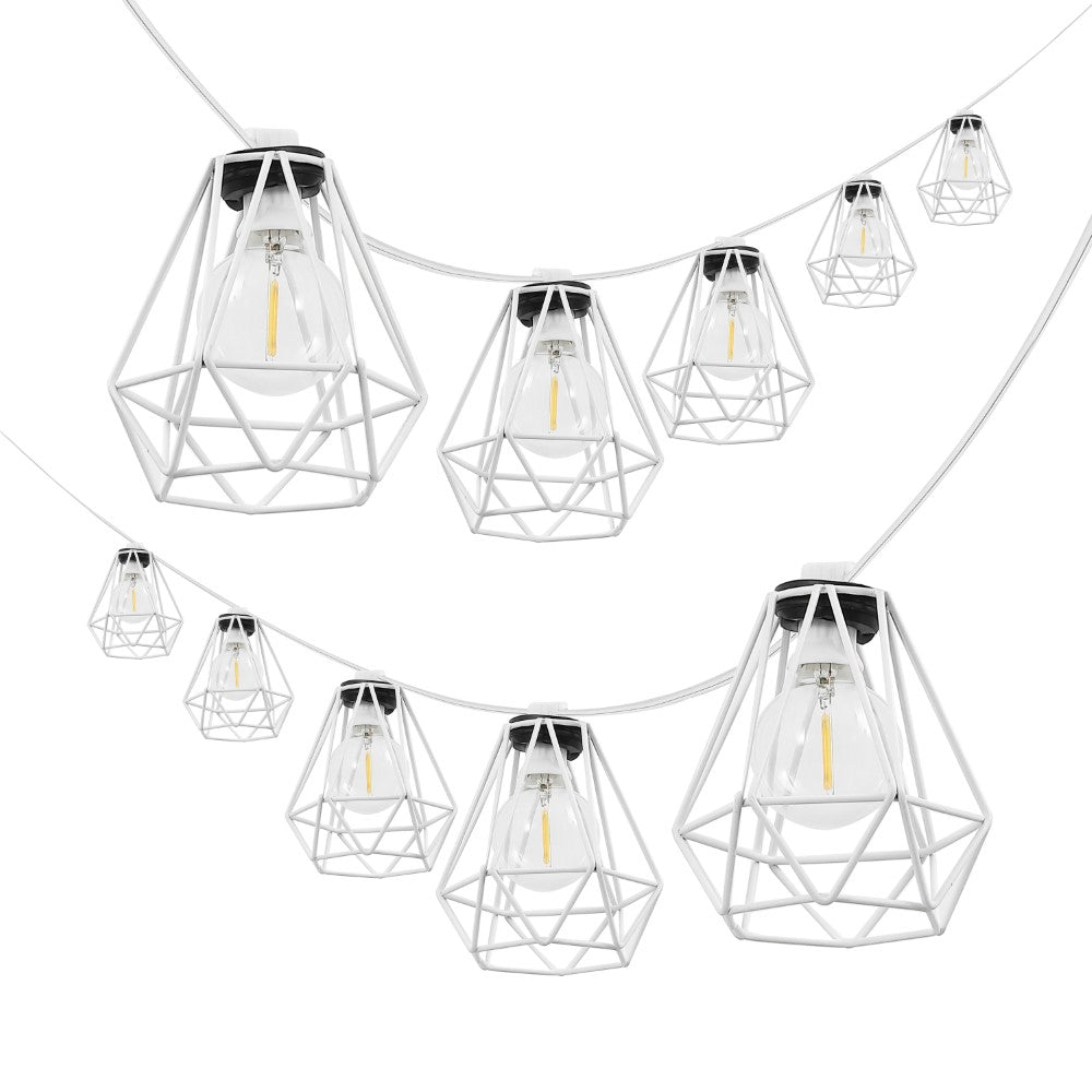 Londo 10-Light Indoor/Outdoor 10 ft. Contemporary Transitional Incandescent G40 Diamond Cage String Lights, Black