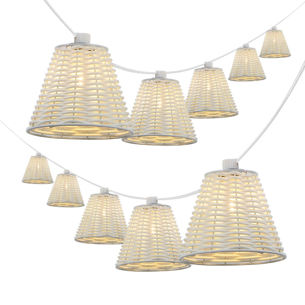 Hampton 10-Light Indoor/Outdoor 10 ft. Classic Cottage Incandescent G40 Faux-Rattan Shaded String Lights