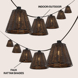 Hampton 10-Light Indoor/Outdoor 10 ft. Classic Cottage Incandescent G40 Faux-Rattan Shaded String Lights