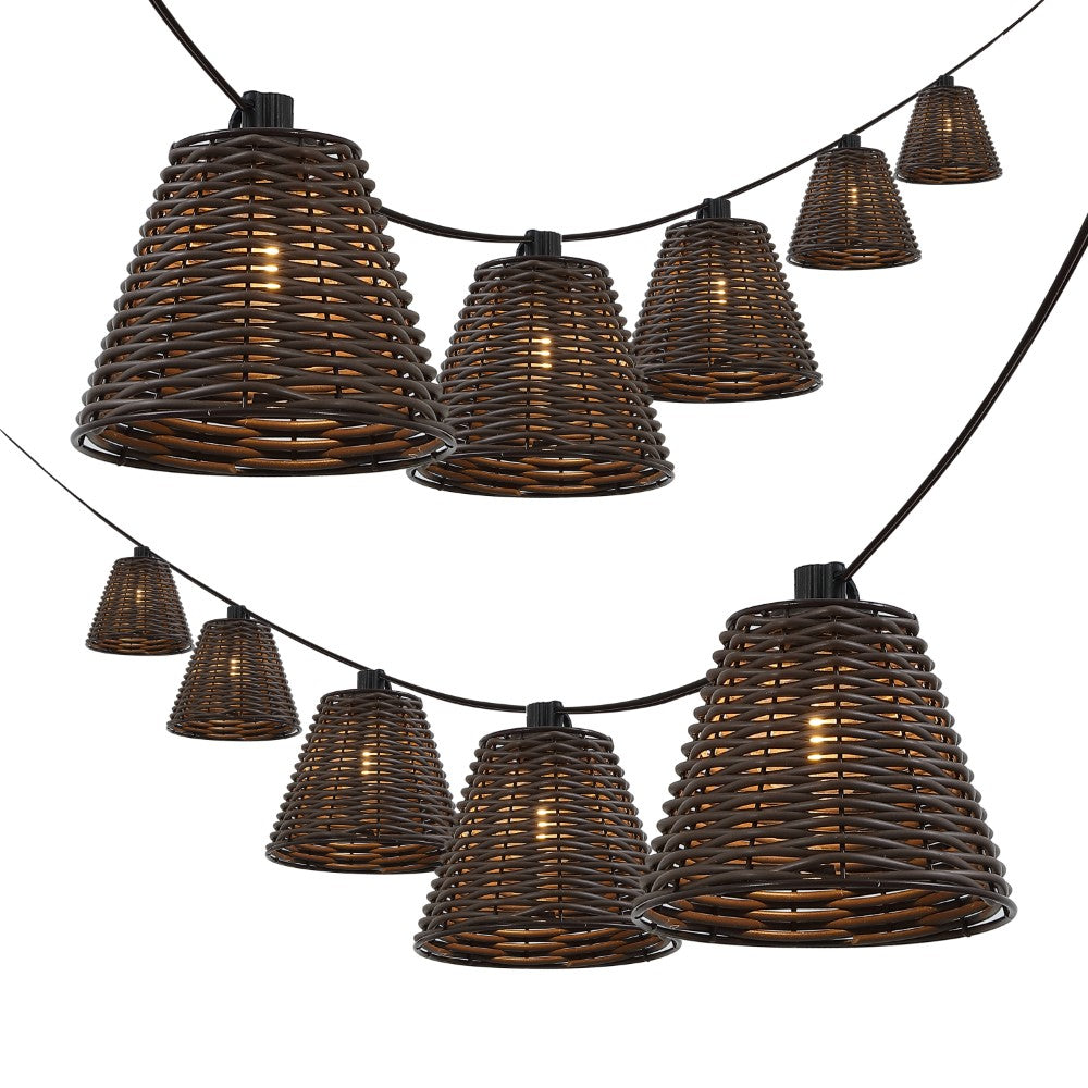 Hampton 10-Light Indoor/Outdoor 10 ft. Classic Cottage Incandescent G40 Faux-Rattan Shaded String Lights