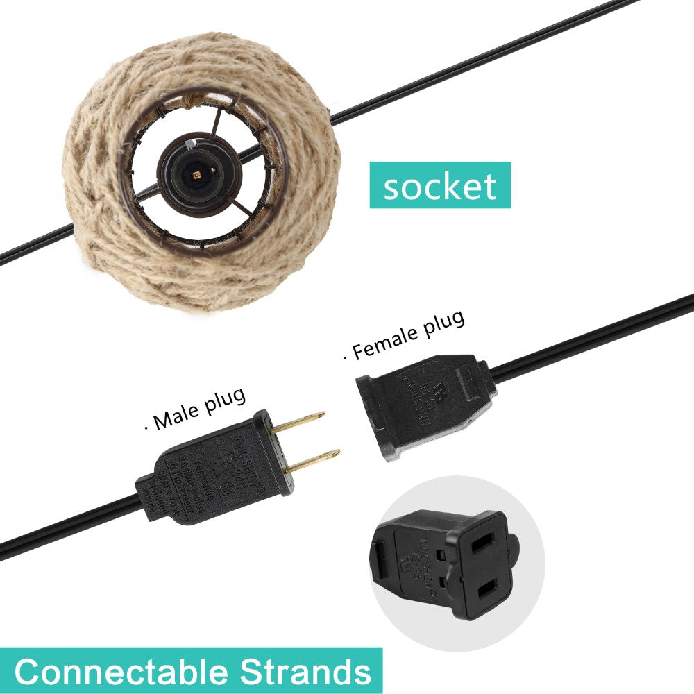 Arbrac 10-Light Indoor/Outdoor 10 ft. Rustic Coastal Incandescent C7 Globe Hemp Rope Shaded String Lights