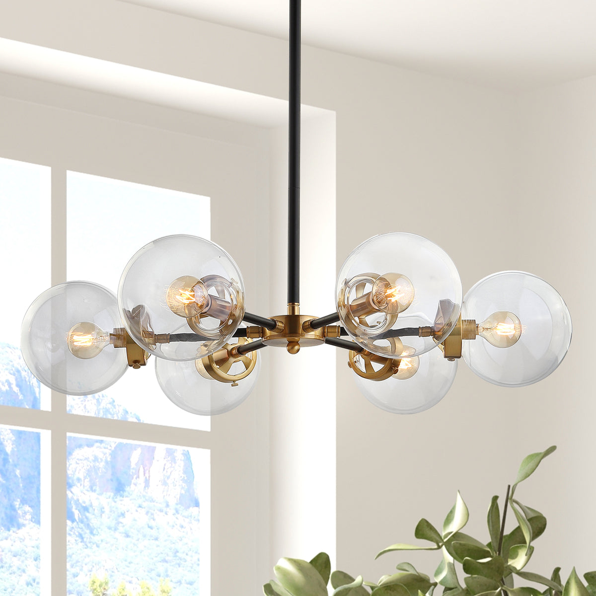 Lantana 6-Light 28" Brass Cluster Pendant