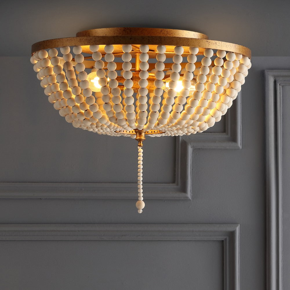 Mila 15" Wood Beaded/Metal LED Flush Mount