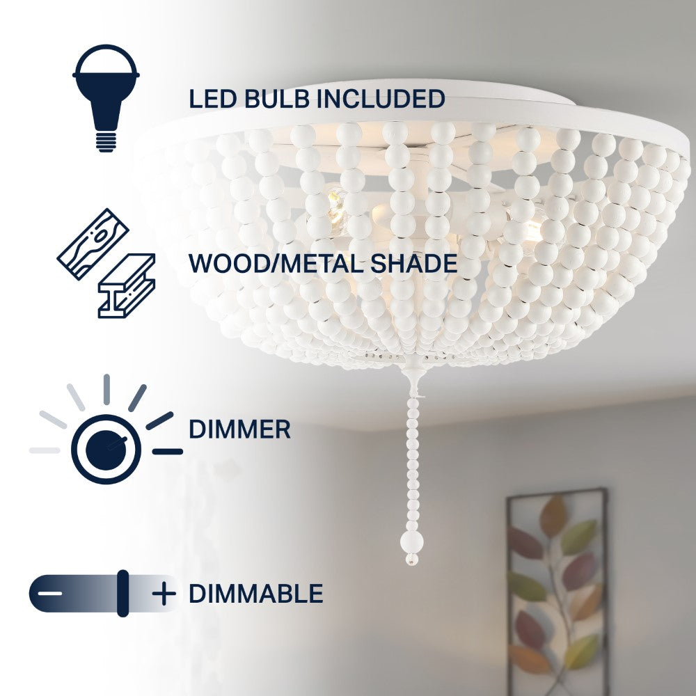 Mila 15" Wood Beaded/Metal LED Flush Mount