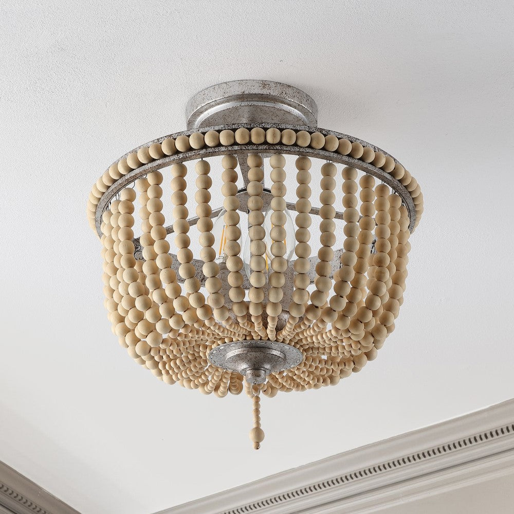 Jordan 14" Wood Beaded/Metal LED Flush Mount