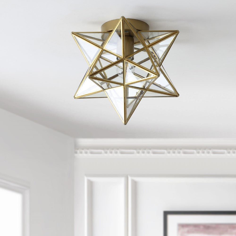 Gimignano 12" Moravian Star Metal/Clear Glass LED Flush Mount