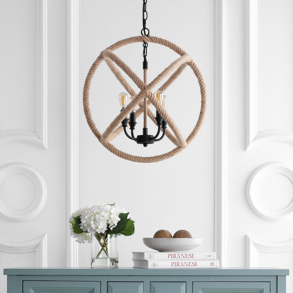 Marigold 4-Light 20" Adjustable Globe Metal/Rope LED Pendant