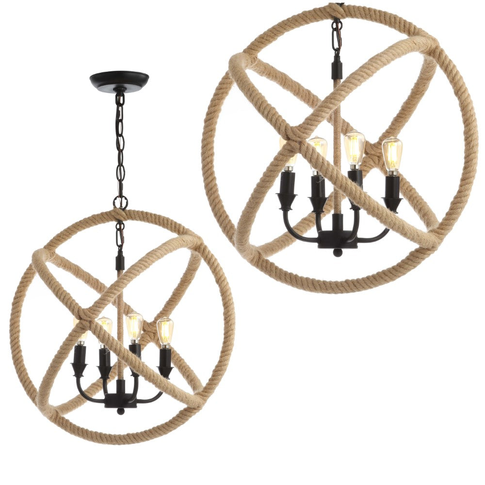 Marigold 4-Light 20" Adjustable Globe Metal/Rope LED Pendant