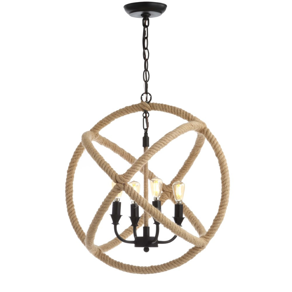 Marigold 4-Light 20" Adjustable Globe Metal/Rope LED Pendant