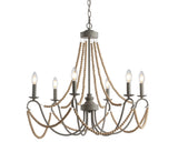 Azuero 6-Light 27" Adjustable Greige Metal/Wood Bead LED Chandelier