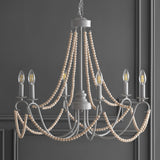 Azuero 6-Light 27" Adjustable Greige Metal/Wood Bead LED Chandelier