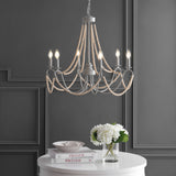 Azuero 6-Light 27" Adjustable Greige Metal/Wood Bead LED Chandelier