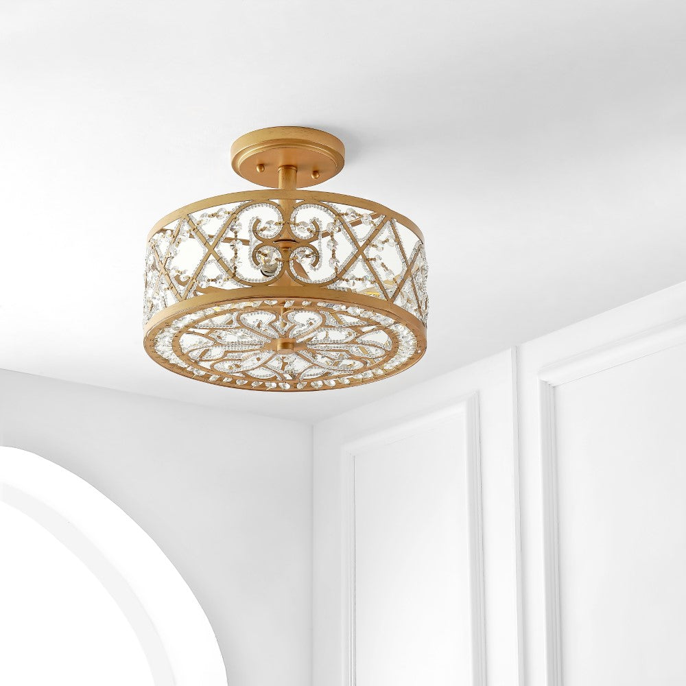 Ellison 3-Light 13.25" Iron/Crystal Modern Glam LED Flush Mount
