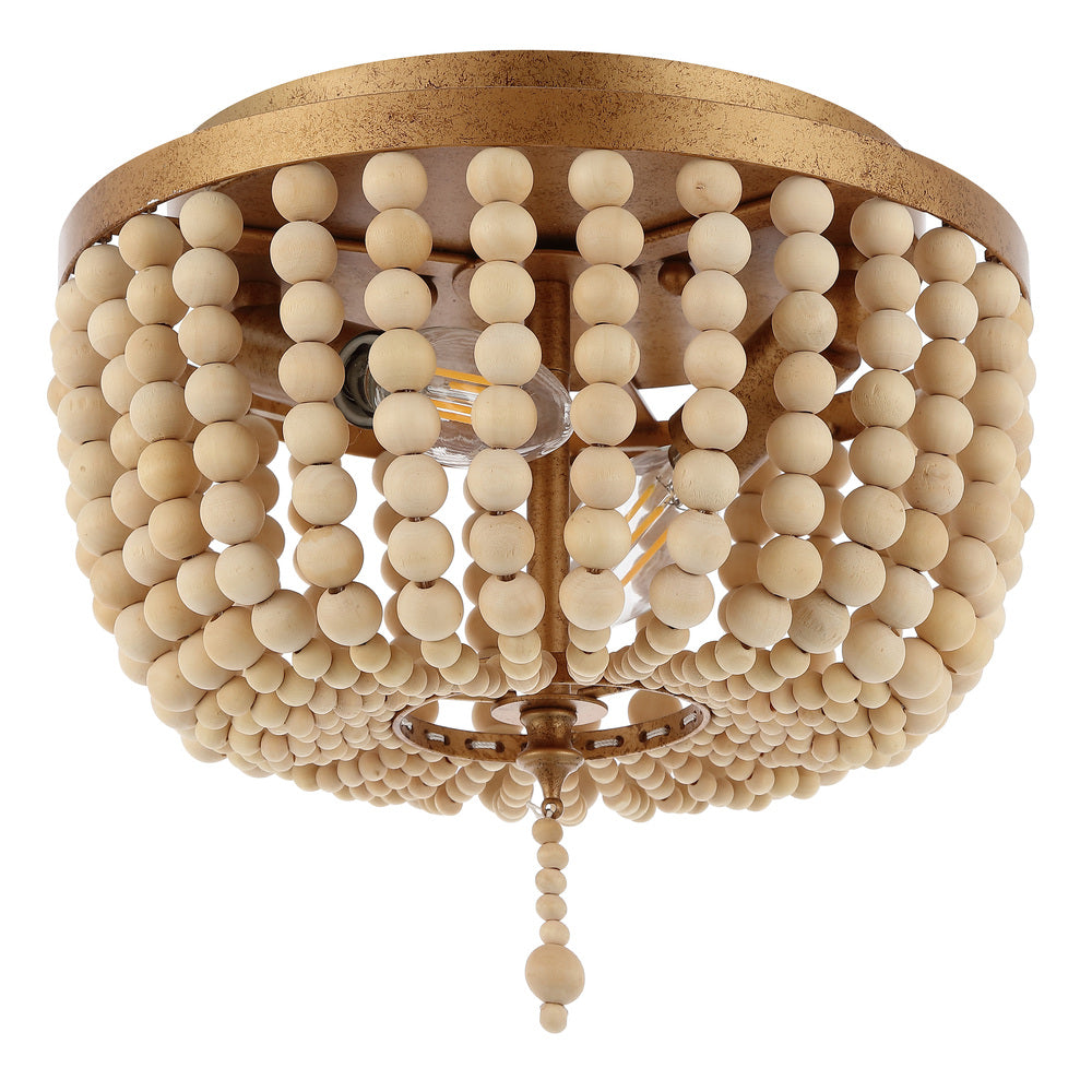 Mila 15" Wood Beaded/Metal LED Flush Mount