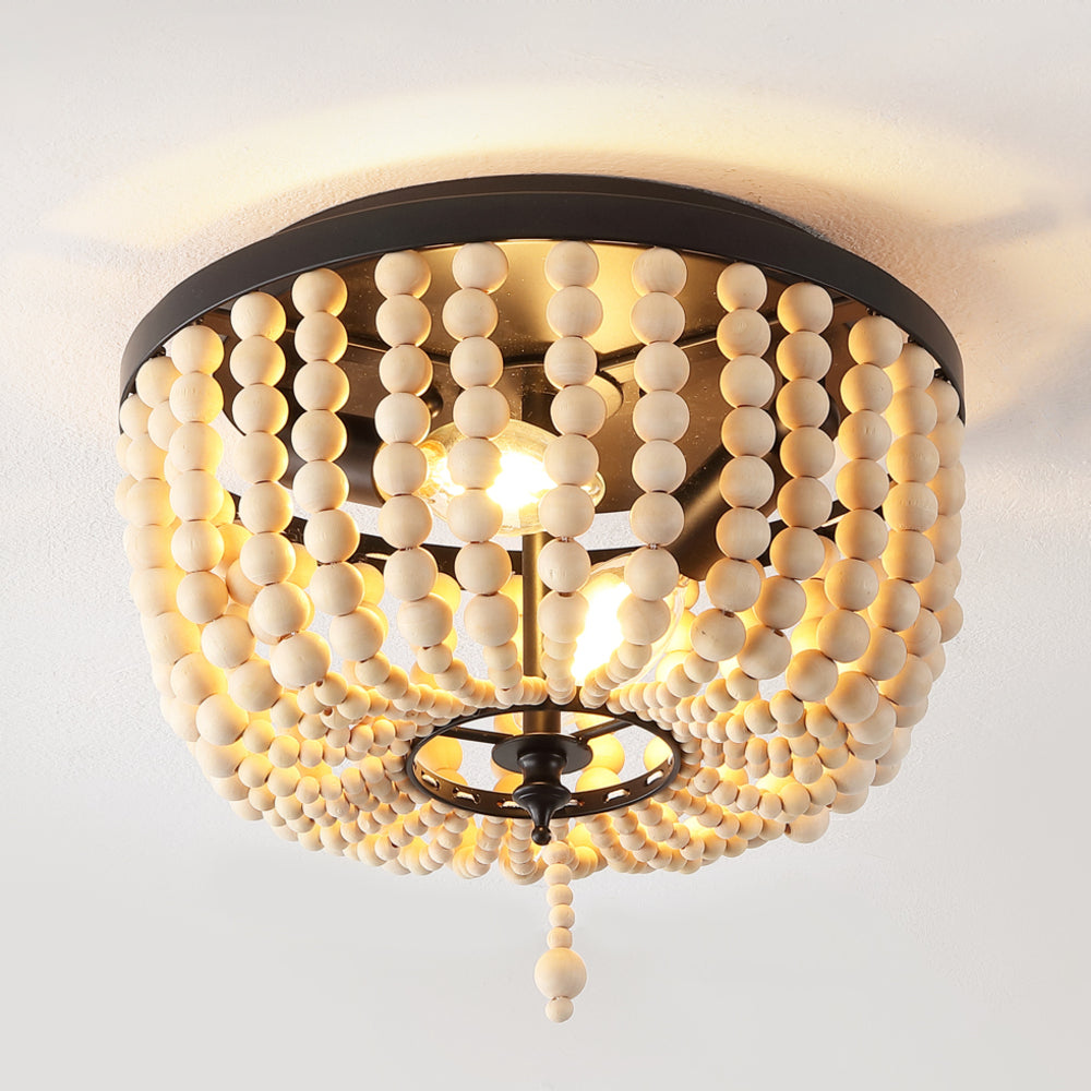 Mila 15" Wood Beaded/Metal LED Flush Mount