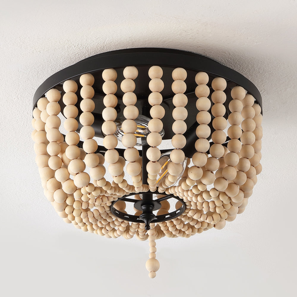 Mila 15" Wood Beaded/Metal LED Flush Mount