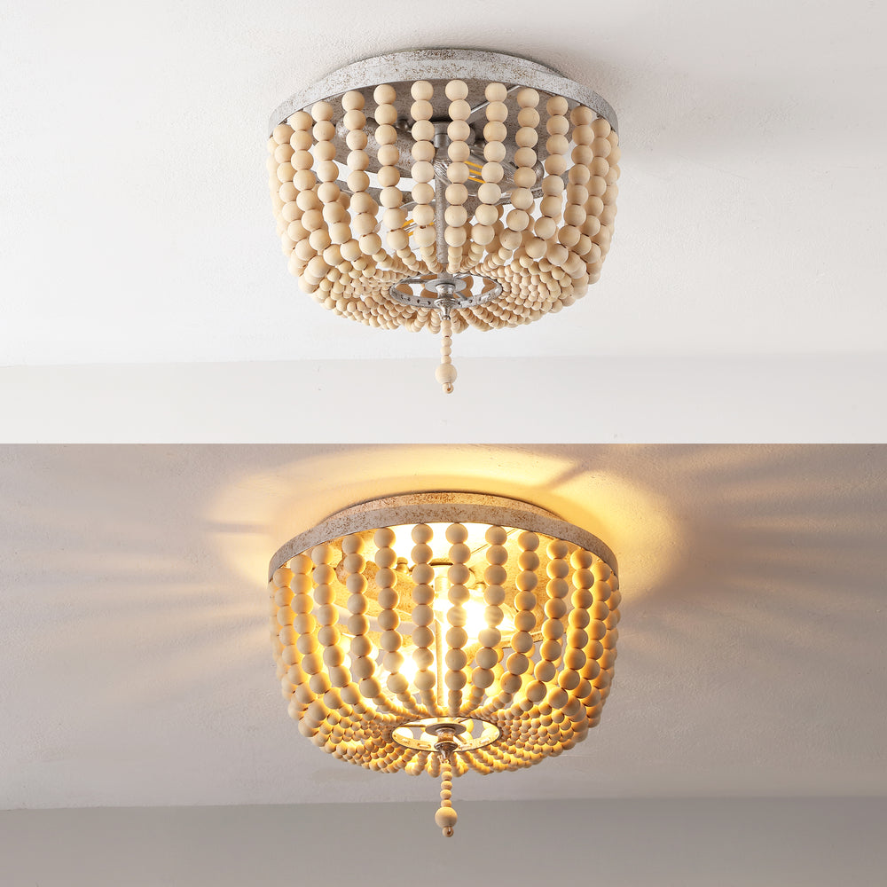 Mila 15" Wood Beaded/Metal LED Flush Mount