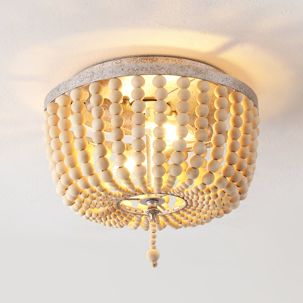 Mila 15" Wood Beaded/Metal LED Flush Mount