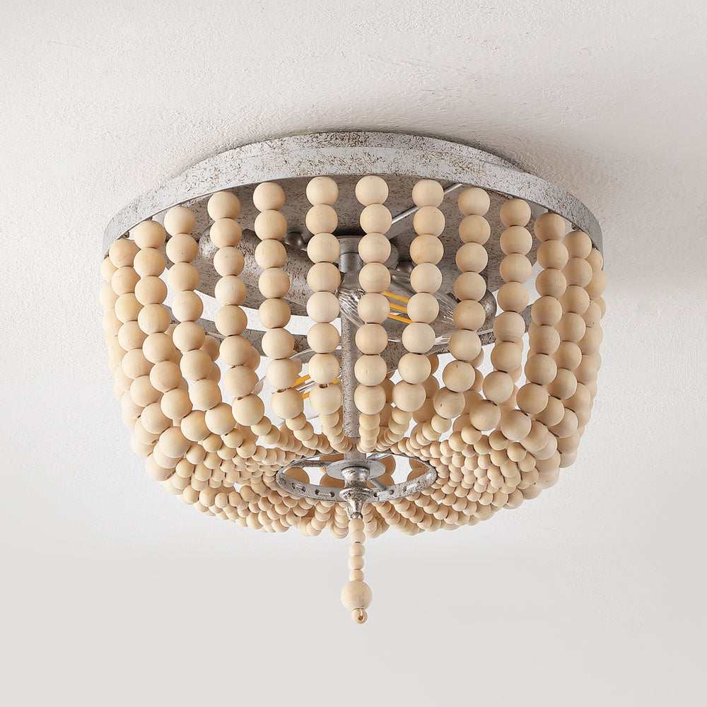 Mila 15" Wood Beaded/Metal LED Flush Mount