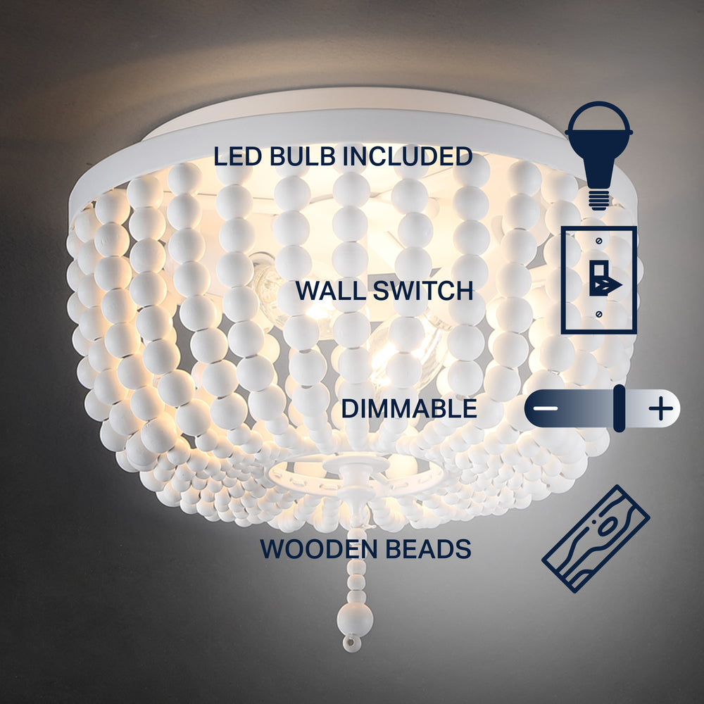 Mila 15" Wood Beaded/Metal LED Flush Mount