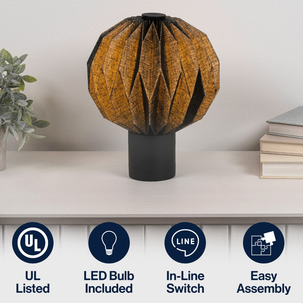 Wolfie 11" Modern Minimalist Paper Pleated Orb Accent LED Table Lamp