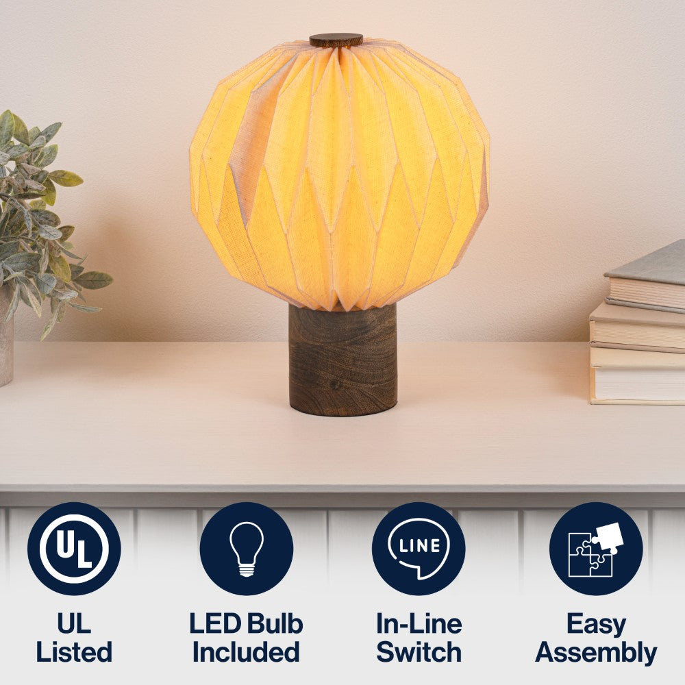 Wolfie 11" Modern Minimalist Paper Pleated Orb Accent LED Table Lamp