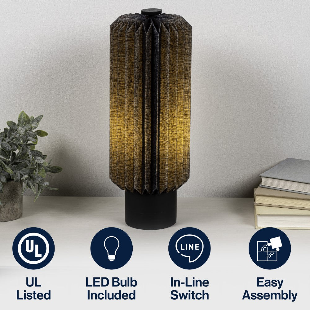 Orion 15.75" Modern Minimalist Paper Pleated Column Accent LED Table Lamp