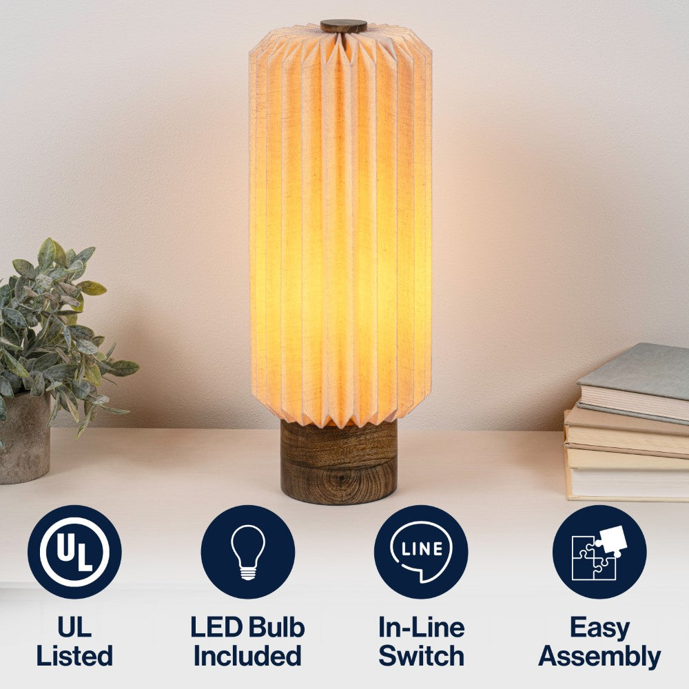 Orion 15.75" Modern Minimalist Paper Pleated Column Accent LED Table Lamp